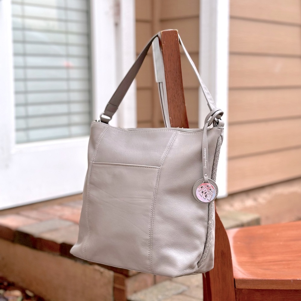 Tommy Bahamas Leather Fox Lido Key Bucket Grey Bag - Genuine Leather